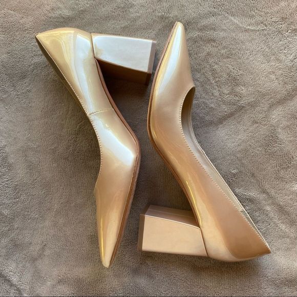 Marc Fisher Champagne Gold Square Heel Closed Toe Pumps - Picture 7 of 9